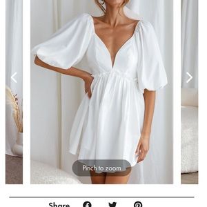 ALWAYS DREAMING PUFF SLEEVE STRUCTURED V-NECKLINE MINI DRESS WHITE